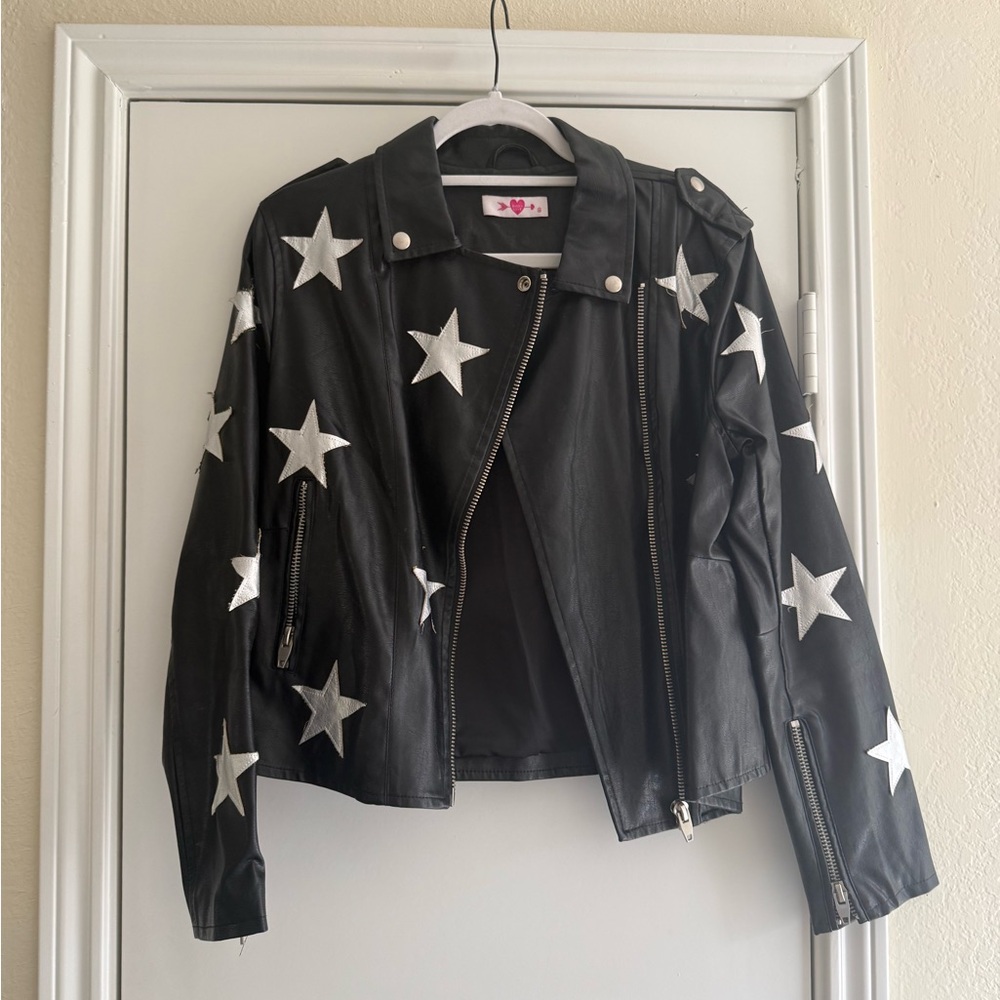 Buddy love Black Star-Patterned Women's Leather Jacket